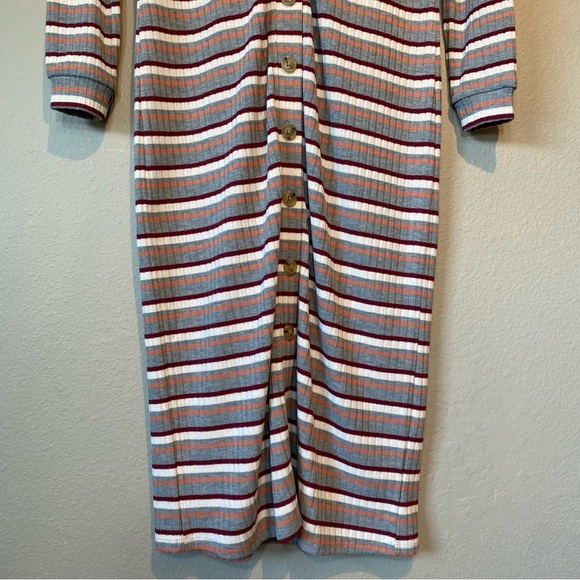 Loft Stripe Ribbed Button Down Long Sleeve Duster Cardigan Dress Size XXS - Picture 7 of 16